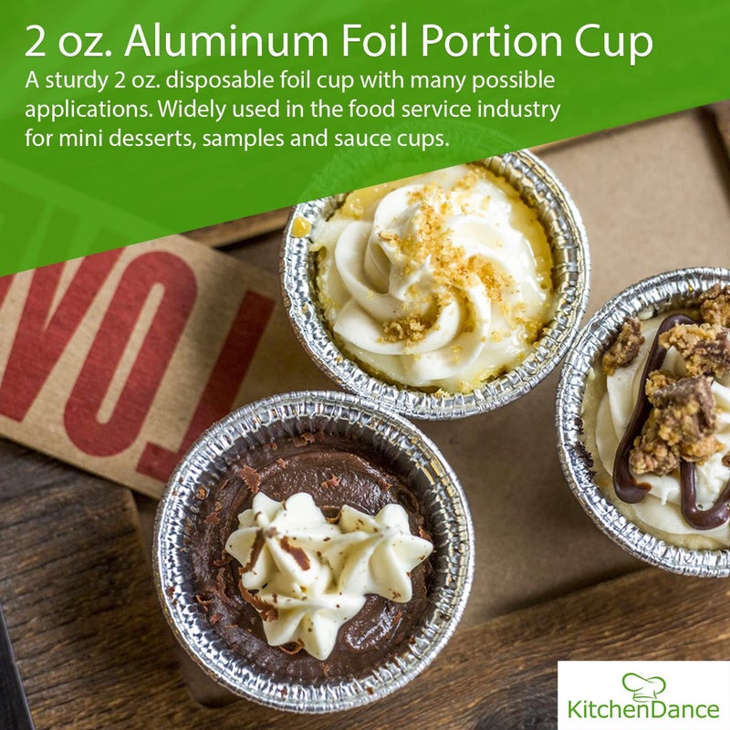 KitchenDance.com KitchenDance Disposable Silver Aluminum Foil Mini Ramekin Cup - 2 Ounces Round Heavy Duty Aluminum Pans for Baking, Storing, Preparing Food - Oven Safe Cups Perfect for Desserts or Flan, #S220 (50) - Image 4